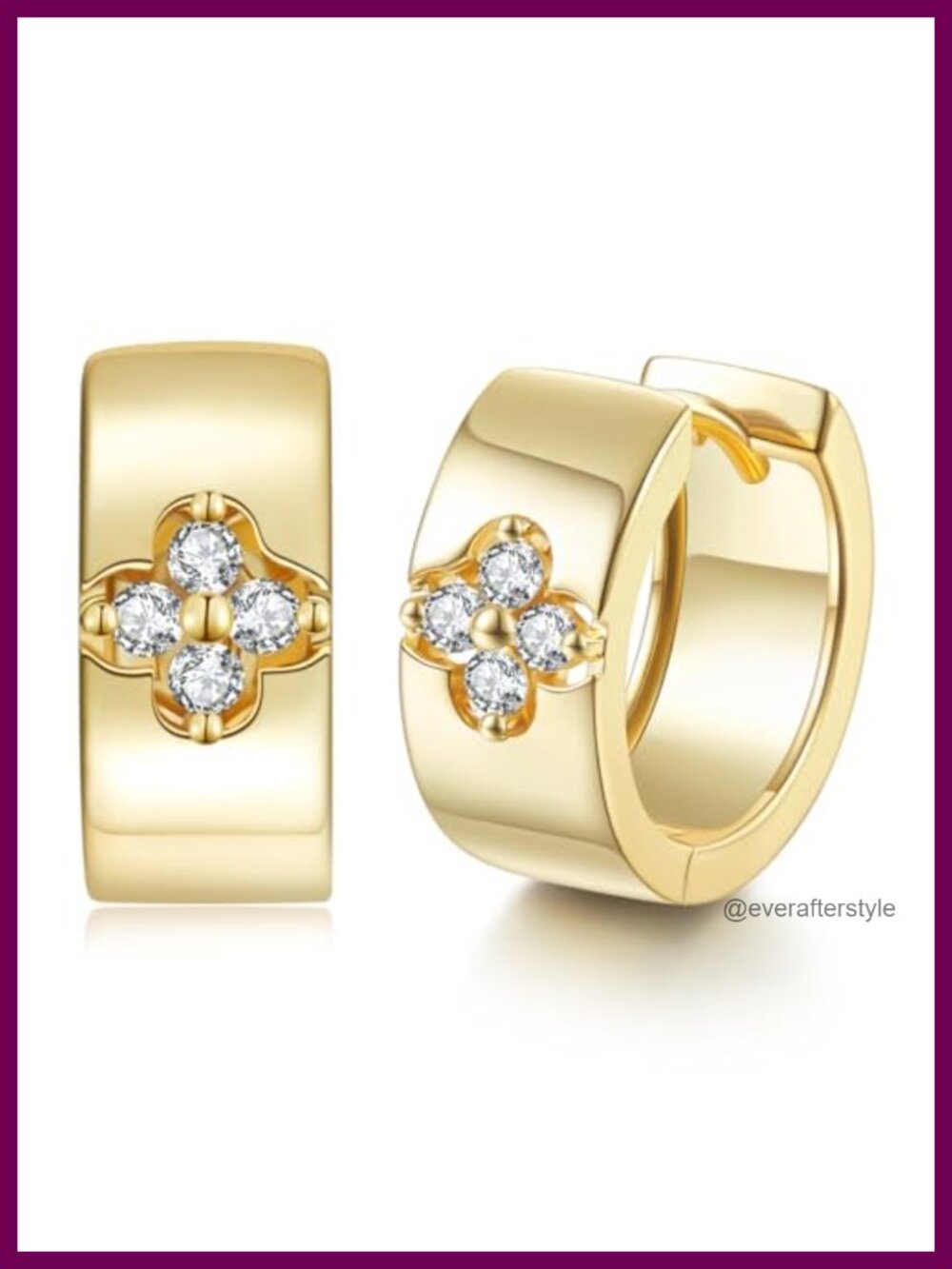 Clover Moissanite Hoop Earrings S925 Sterling Silver 14k Gold Plated Pave